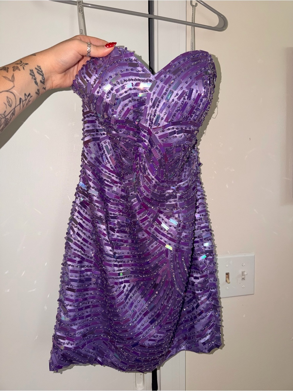 Precious Formals Purple Strapless Sequin Party Dress